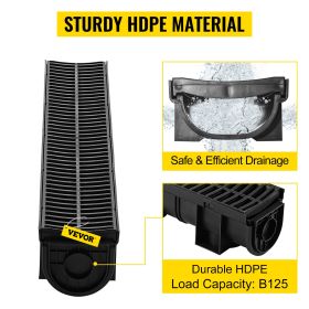 VEVOR Trench Drain System, Channel Drain With Plastic Grate, 5.9x5.1-Inch HDPE Drainage Trench, Black Plastic Garage Floor Drain, 6x39 Trench Drain Gr (Option: Default)