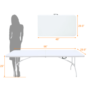 Portable Folding Table Indoor&Outdoor Maximum Weight 135KG Foldable Table For Camping (Option: White-8ft)