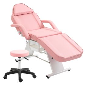 Massage Salon Tattoo Chair With Two Trays Esthetician Bed With Hydraulic Stool,Multi-Purpose 3-Section Facial Bed Table, Adjustable Beauty Barber Spa (Color: Pink)