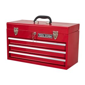 20.3inch Metal Tool Box With 2-4 Drawers Portable Steel Tool Chest With Metal Cylinder Lock And Latch Closure, Black And Red Two Color Powder Coating, (Option: Three Drawer-Red)
