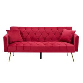 Modern Velvet  Sofa Bed Folding Futon For Lving Room (Color: Red)