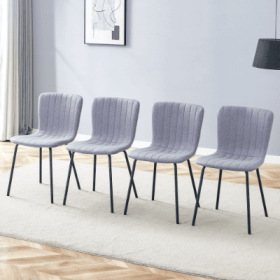 Luxury Minimalist Chairs - A Set Of 4 High Quality Dining Chairs With Black Metal Legs. The Integral Metal Leg Structure Is Suitable For Various Inter (Option: Gray)