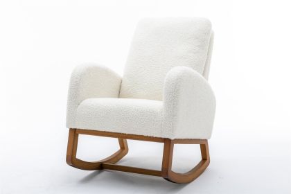 COOLMORE Living Room Comfortable Rocking Chair Living Room Chair (Option: White Teddy)